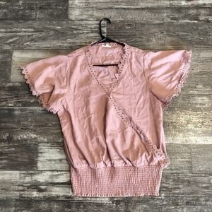 Pink Lace Trim Women's Top